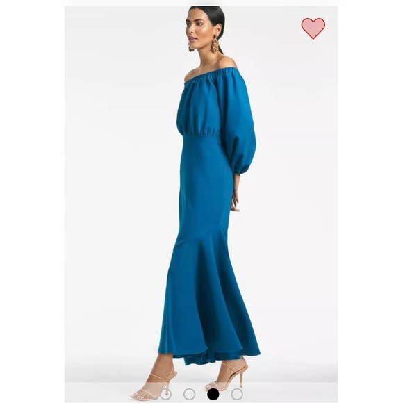 Sachin + Babi Blue Off-Shoulder Bishop Sleeve Gown - Picture 2 of 5